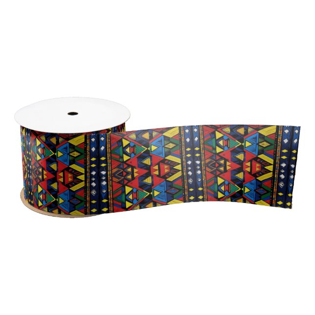 Red Blue Yellow African Pattern Satin Ribbon (Spool)