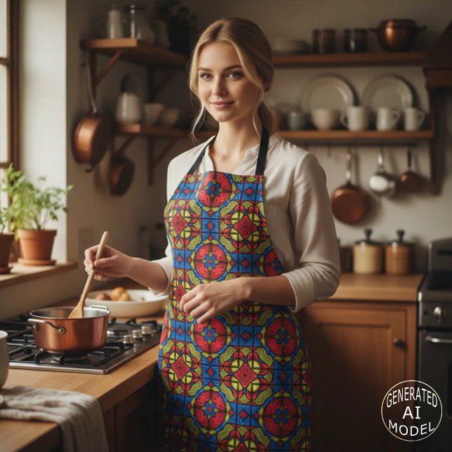 Red Blue Yellow African Tribal Geometric Pattern Apron (Creator Uploaded)