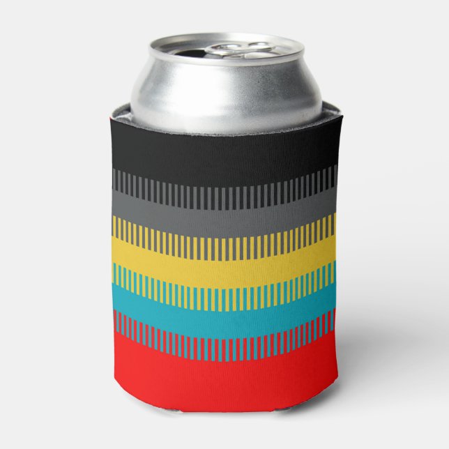 Red Blue Yellow Black Grey Abstract Unique Pattern Can Cooler (Can Front)