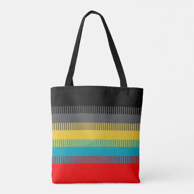Red Blue Yellow Black Grey Abstract Unique Pattern Tote Bag (Back)