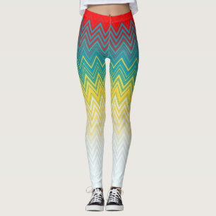 Red Blue Yellow Chic Unique Zigzag Pattern Leggings