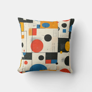 Red, blue & yellow circle and square trend pattern cushion
