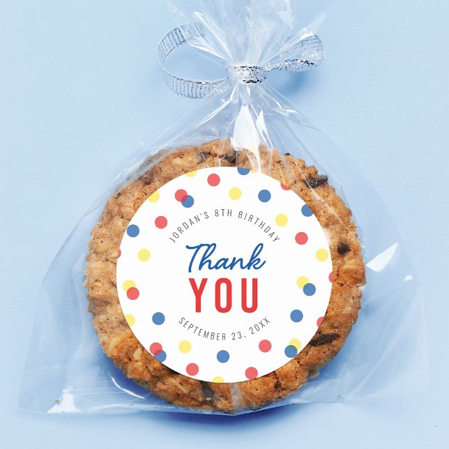Red Blue Yellow Confetti Birthday Thank You Classic Round Sticker (Creator Uploaded)