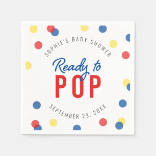 Red Blue Yellow Confetti Ready to Pop Baby Shower Napkin