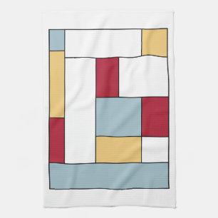 Red Blue Yellow Mid Century Retro Colour Blocks Tea Towel