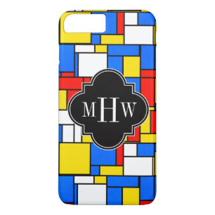 Red Blue Yellow Mondrian Blk Quatrefoil 3 Monogram Case-Mate iPhone Case