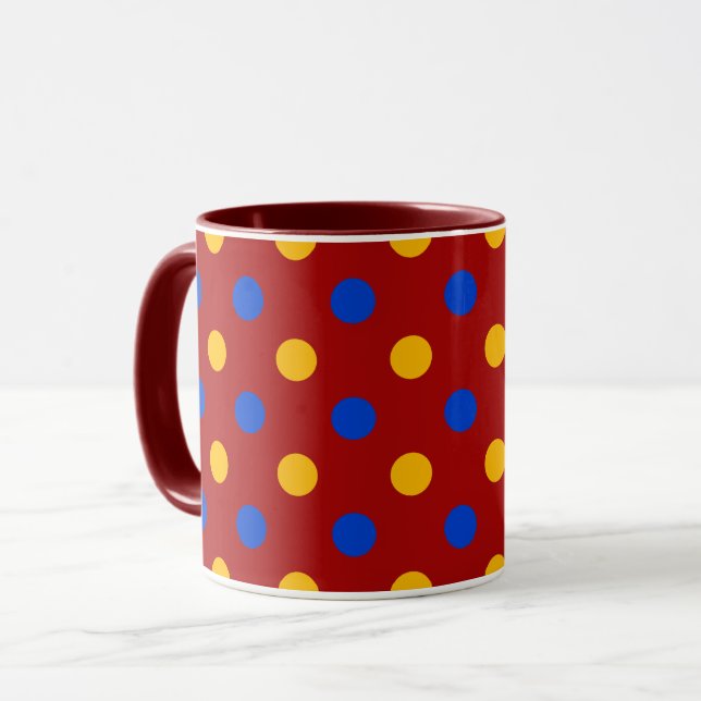 Red Blue Yellow Polka Dots Design  Mug (Front Left)