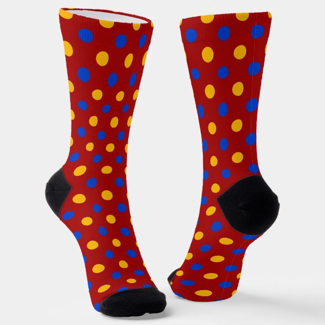 Red Blue Yellow Polka Dots Design  Socks (Angled)