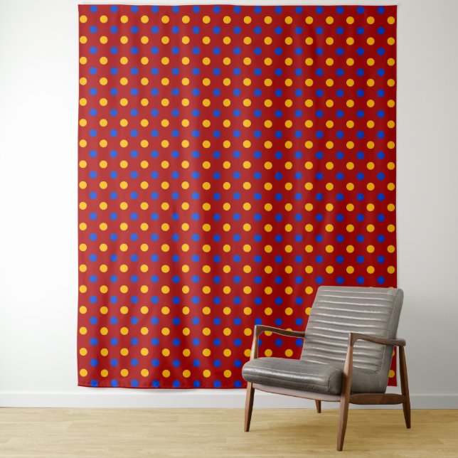Red Blue Yellow Polka Dots Design  Tapestry (In Situ)