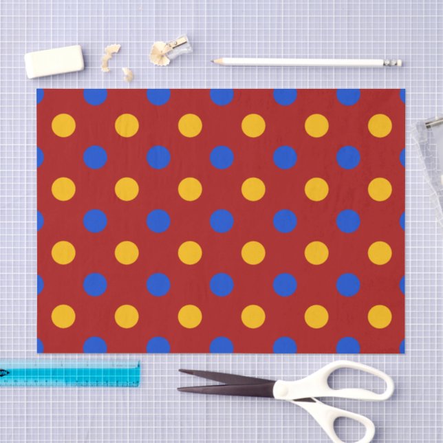 Red Blue Yellow Polka Dots Design  Tissue Paper (Craft)