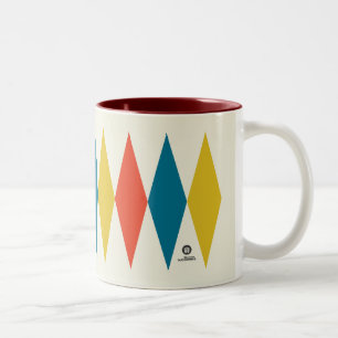 Red Blue Yellow Retro Diamond Pattern Two-Tone Coffee Mug