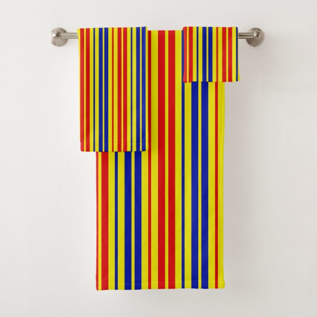Red Blue Yellow Stripes Pattern Design  Bath Towel Set (Insitu)
