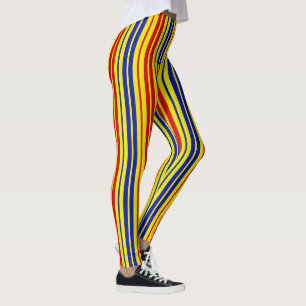 Red Blue Yellow Stripes Pattern Design  Leggings