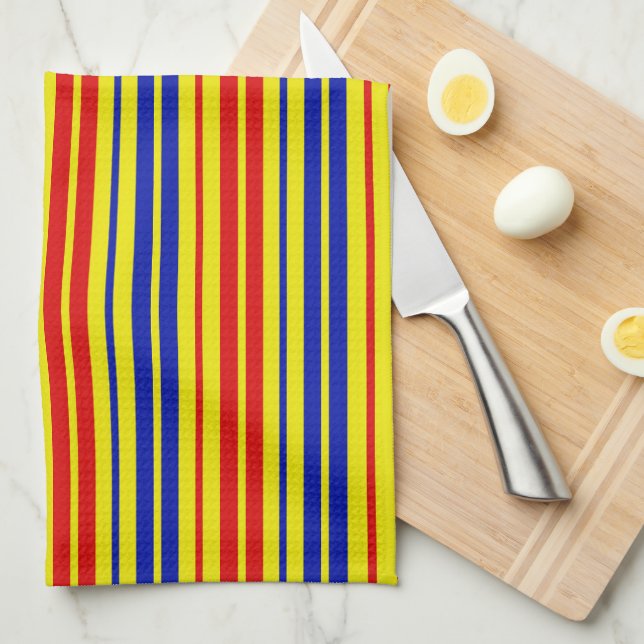 Red Blue Yellow Stripes Pattern Design  Tea Towel (Quarter Fold)