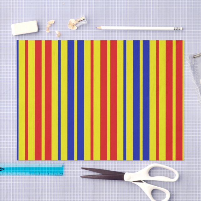 Red Blue Yellow Stripes Pattern Design  Tissue Paper (Craft)
