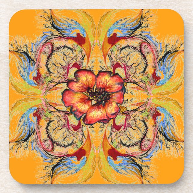 Red Blue Yellow Victorian Flower Fantasy Coaster (Front)
