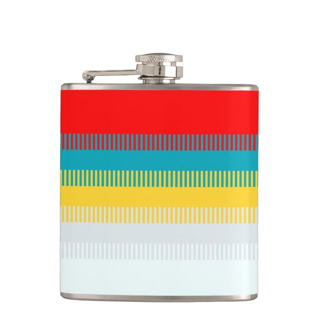 Red Blue Yellow White Grey Abstract Unique Pattern Hip Flask (Front)