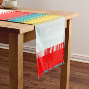 Red Blue Yellow White Grey Chic Unique Pattern Short Table Runner