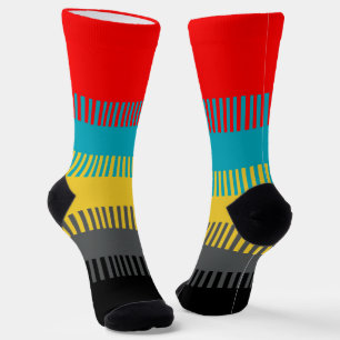 Red Blue Yellow White Grey Chic Unique Pattern  Socks