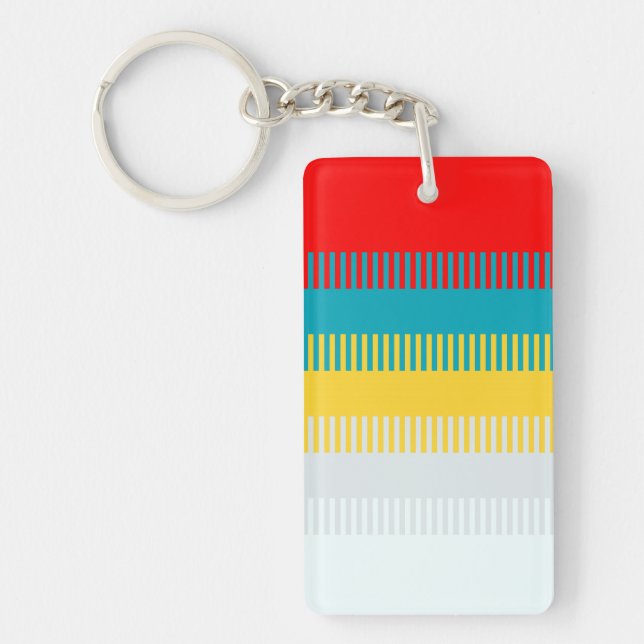 Red Blue Yellow White Grey Cute Chic Unique Stripe Key Ring (Front)