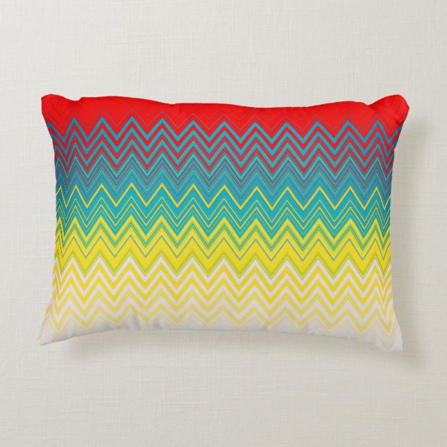 Red Blue Yellow White Zigzag Decorative Cushion (Back)