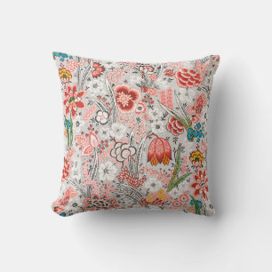RED BLUE YELLOW WILD FLOWERS TULIPS,LEAVES FLORAL  CUSHION