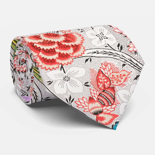 RED BLUE YELLOW WILD FLOWERS TULIPS,LEAVES FLORAL  TIE (Rolled)