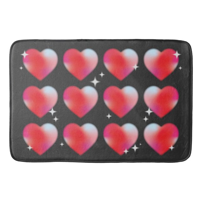 Red blur hearts and stars in black background bath mat (Front)