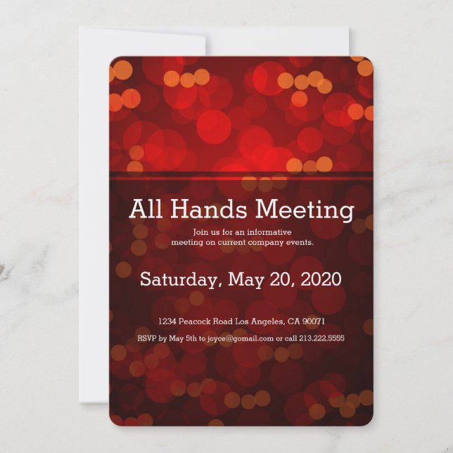Red Blurry Lights All Hands Meeting Invitation (Front)
