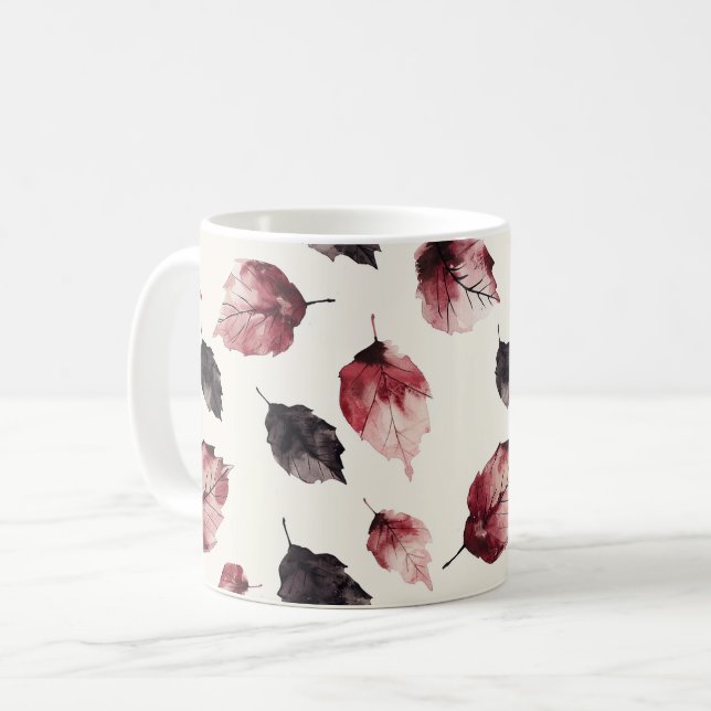 Red Blush Black Leaves Coffee Mug (Front Left)
