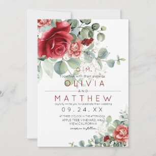 Red Blush Burgundy Greenery Elegant Wedding Invitation