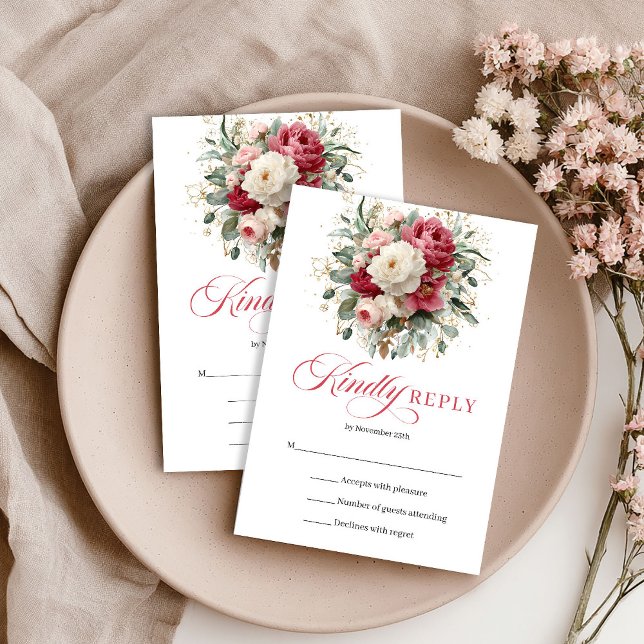 Red Blush Floral Boho Wedding RSVP Enclosure Card (Red Blush Floral Boho Wedding RSVP Enclosure)