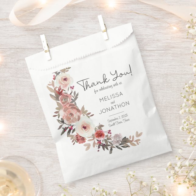 Red Blush Floral Roses Elegant Wedding Favour Bags (Clipped)