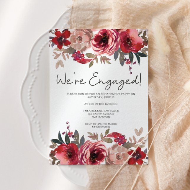 Red Blush Floral Roses Engagement Party Invitation (Creator Uploaded)