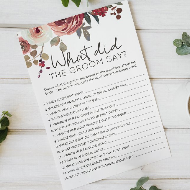 Red Blush Floral Roses Game Would the Groom Say Flyer (Creator Uploaded)