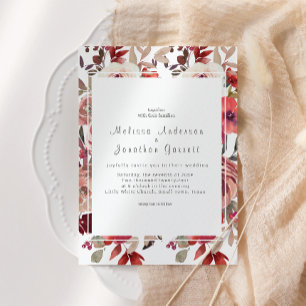 Red Blush Floral Roses Wedding Invitation