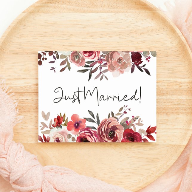 Red Blush Floral Roses Wedding Just Married (Creator Uploaded)