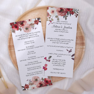 Red Blush Floral Roses Wedding Program Programme