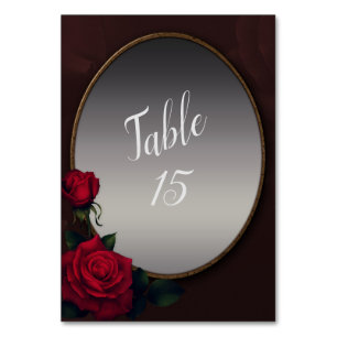 Red Blush Floral Silver Gray Mirror Party Table Number
