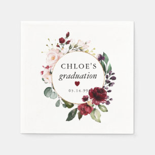 Red Blush Pink Rose Floral Graduation Napkin