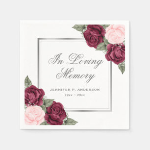 Red Blush Pink Silver Floral Funeral Memorial Napkin