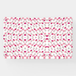 Red & Blush Pink Symmetrical Floral Garden Pattern Banner