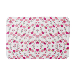 Red & Blush Pink Symmetrical Floral Garden Pattern Bath Mat
