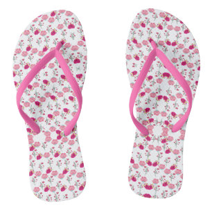 Red & Blush Pink Symmetrical Floral Garden Pattern Jandals