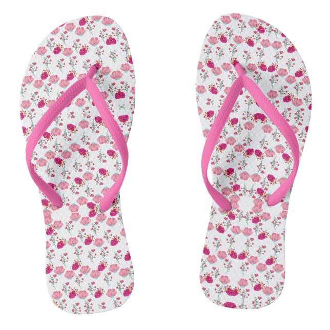 Red & Blush Pink Symmetrical Floral Garden Pattern Jandals (Footbed)