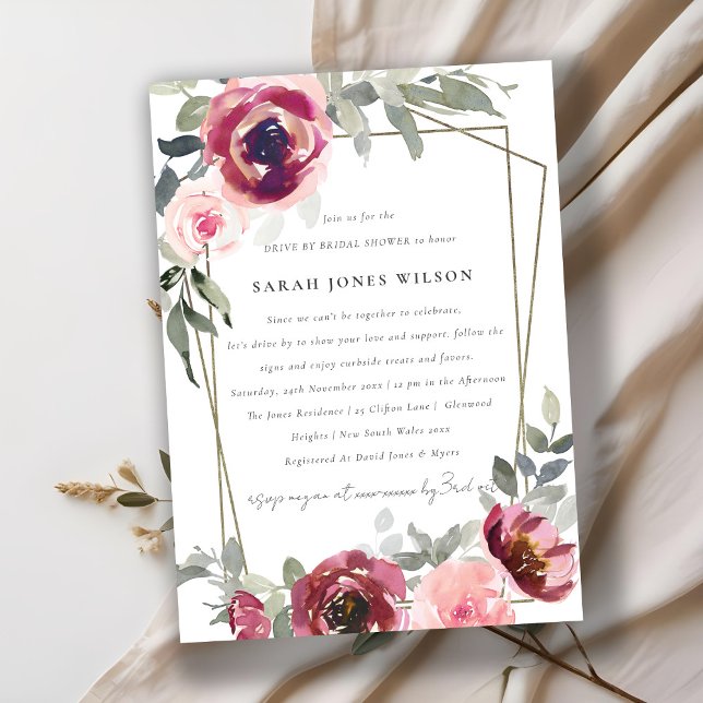 RED BLUSH ROSE FLORA DRIVE BY BRIDAL SHOWER INVITE (Creator Uploaded)
