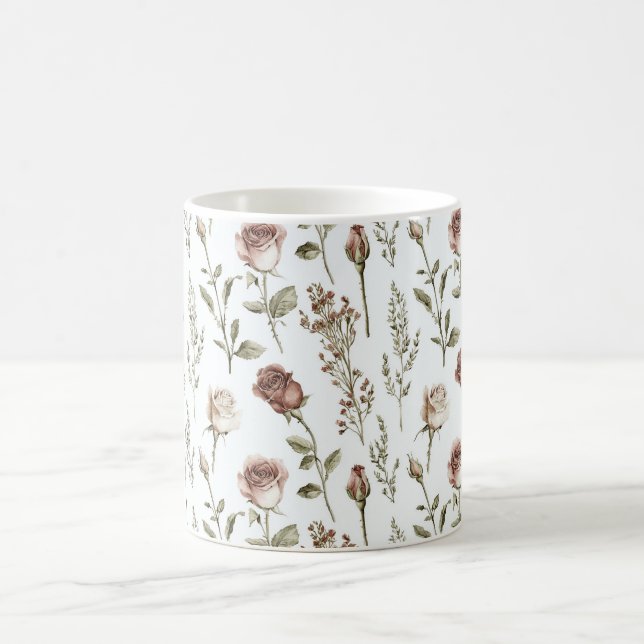 Red Blush Rose Floral   Coffee Mug (Center)