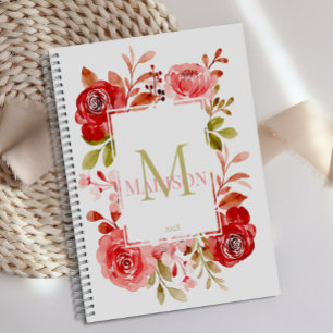 Red Blush Roses Botanical Floral Monogram Planner