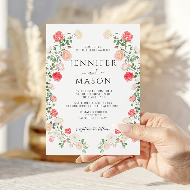 Red Blush Roses Spring Summer Garden Wedding Invitation (Creator Uploaded)