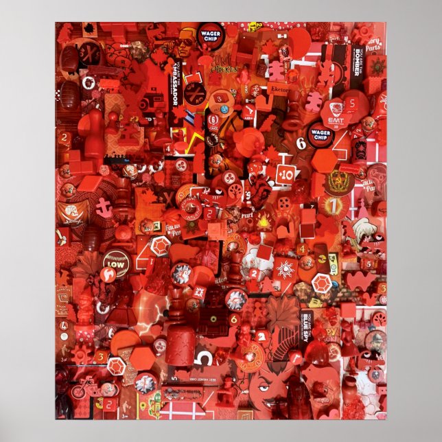 Red board game pieces collage poster (Front)